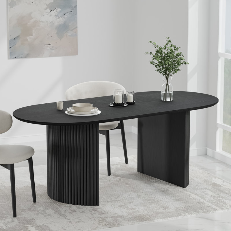 (Missing legs) Fohoren 30"H×33.5"W Oval Dining Table Double Pedestal Kitchen Table Color: Black ...